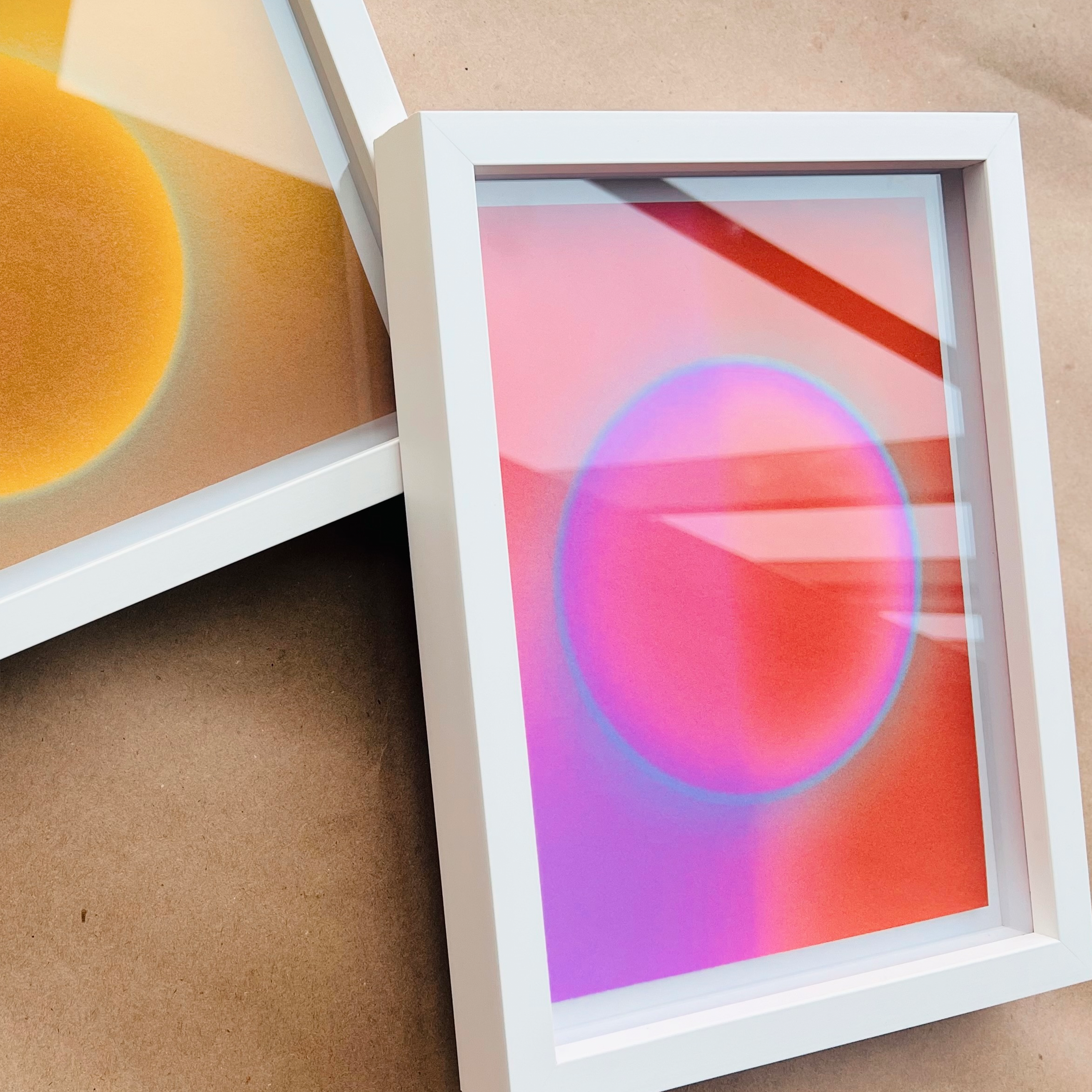 Pink and orange circular abstract geometric art print - Solar N°4.